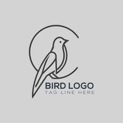 Creative bird logo design with outline shape tree branch.