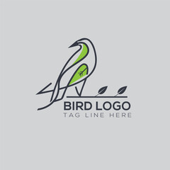 Creative bird logo design with outline shape tree branch.
