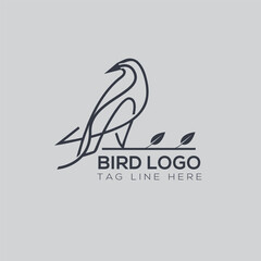 Creative bird logo design with outline shape tree branch.