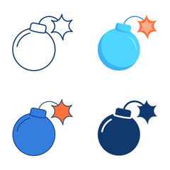 Round bomb icon set in flat and line style
