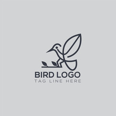 Creative bird logo design with outline shape tree branch.