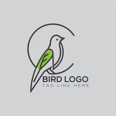 Creative bird logo design with outline shape tree branch.