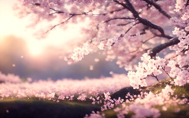 cherry blossom sakura flower tree, Generative AI - obrazy, fototapety, plakaty