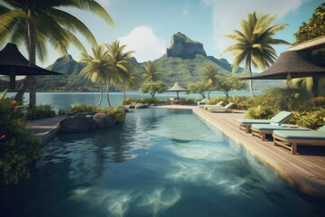 Fototapeta premium Tropical resort pool, generative ai