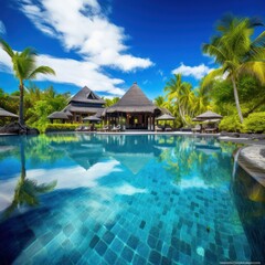 Fototapeta na wymiar Tropical resort pool, generative ai