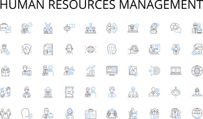 Human resources management line icons collection. Efficiency, Innovation, Collaboration, Synergy, Streamlining, Integration, Expansion vector and linear illustration. Agility,Scalability,Automation