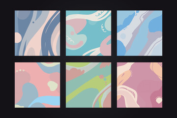 Set of six abstract backgrounds. Trendy vector illustration. Each background has rococo colors