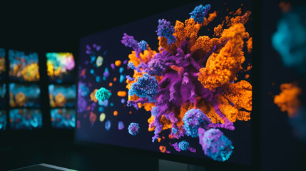 a computer screen displaying a 3D model of a protein structure Generative AI