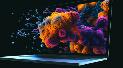 a computer screen displaying a 3D model of a protein structure Generative AI