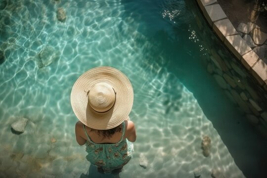 Woman relaxing  in a swimming pool, generative ai