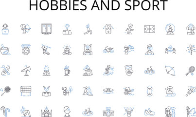 Hobbies and sport line icons collection. Smartph, Laptop, Tablet, Smartwatch, Headphs, Camera, Dr vector and linear illustration. Printer,Router,Gamepad outline signs set