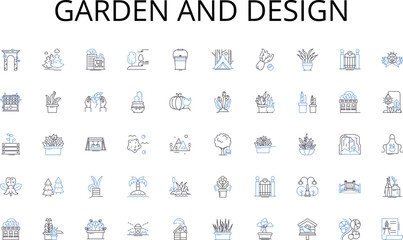 Garden and design line icons collection. Efficiency, Automation, Optimization, Streamlining, Workflow, Productivity, Innovation vector and linear illustration. Integration,Standardization