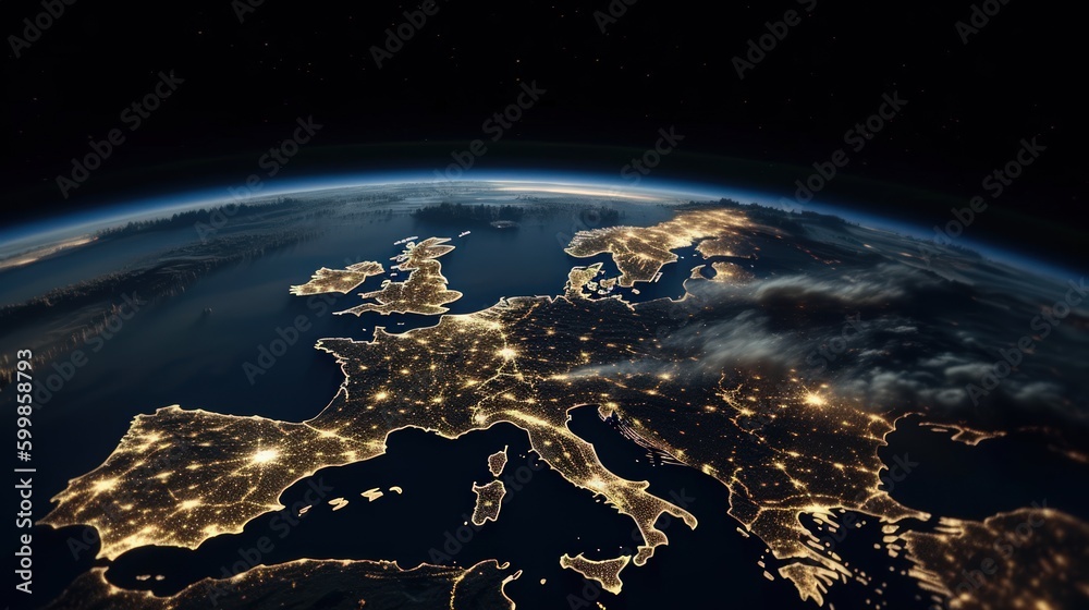 Wall mural image of earth from outer space. generative ai