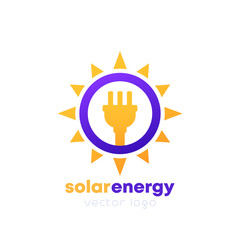 solar energy logo, sun and electric plug, vector design