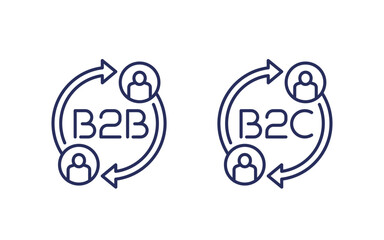 b2b and b2c line icons on white