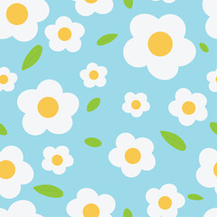 white flowers on light blue background pattern fabric