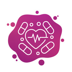 cardiac medication line icon, pills for heart vector