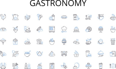 Gastronomy line icons collection. Earnings, Profit, Sales, Cashflow, Revenue, Income, Net vector and linear illustration. ROI,Gains,Wealth outline signs set
