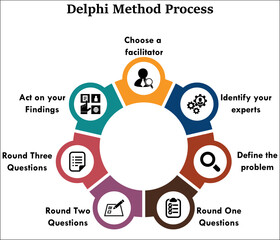 Delphi Method Process. Infographic template with Icons