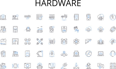 Hardware line icons collection. Advertising, Branding, Campaigns, Competitors, Consumers, Content, Customer vector and linear illustration. Demographics,Engagement,Feedback outline signs set
