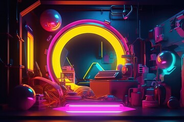 Neon yellow with bright objects with generative AI