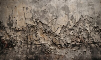  a wall that has a bunch of cracks in it and a bird sitting on the wall.  generative ai