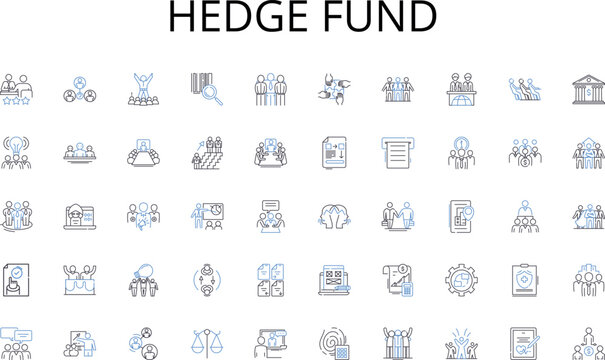 Hedge fund line icons collection. Multitasking, Overworked, Chaos, Hectic, Noisy, Productivity, Meetings vector and linear illustration. Emails,Phcalls,Deadlines outline signs set