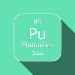 Plutonium symbol with long shadow design. Chemical element of the periodic table. Vector illustration.