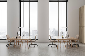 Minimalistic white open space office interior
