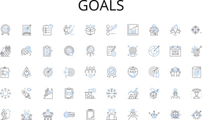 Goals line icons collection. Smartph, Tablet, Laptop, Smartwatch, Headphs, Earbuds, Camera vector and linear illustration. Dr,Gaming,VR outline signs set