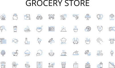 Grocery store line icons collection. Profit, Investment, Innovation, Entrepreneurship, Expansion, Negotiation, Sales vector and linear illustration. Branding,Nerking,Market outline signs set