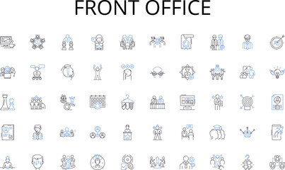 Front office line icons collection. Soundscapes, Music, Sonic, Aural, Audiovisual, Noise, Sensory vector and linear illustration. Dialogue,Silence,Illusion outline signs set