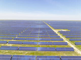 Large collection of solar panels or photovoltaic power station.