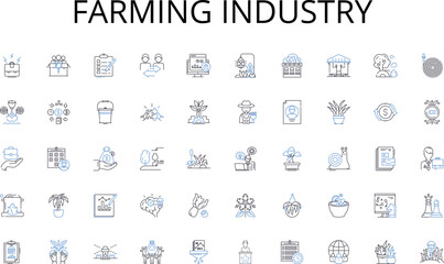 Farming industry line icons collection. Adventure, Exploration, Cityscape, Culture, Architecture, Streetscape, Discovery vector and linear illustration. Escapade,Wanderlust,Expedition outline signs