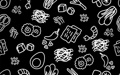 Handdrawn Ramen Ingredient Seamless Pattern Background