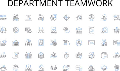 Department teamwork line icons collection. Responsive, User-friendly, Innovative, Scalable, Interactive, Customizable, Minimalist vector and linear illustration. Functional,Intuitive,Modern outline
