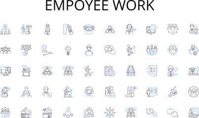 Empoyee work line icons collection. Analytics, Branding, Campaigns, Customers, Digital, Engagement, Funnel vector and linear illustration. Growth,Insights,Innovation outline signs set