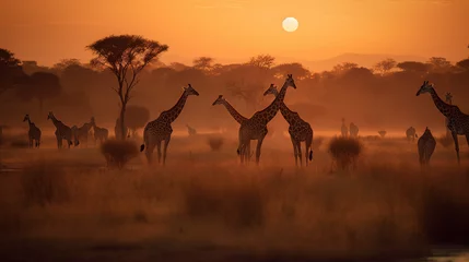 Tuinposter Toilet Sunset safari photography of giraffes at sunset