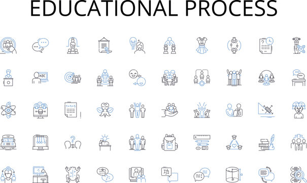 Educational process line icons collection. Connectify, Linkup, Converse, Dialog, Synapse, Relay, Interact vector and linear illustration. Speakup,Engage,Chitchat outline signs set
