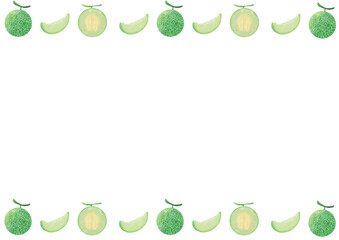 青肉メロンの水彩フレームイラスト素材