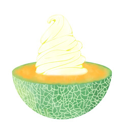 赤肉メロンを半分にしたアイスクリーム素材