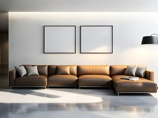 mock up poster frame in modern interior background, living room, Art Deco style, 3D render, 3D illustration