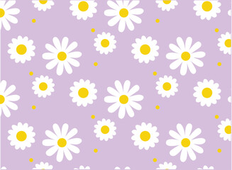 Seamless pattern with daisy flower on purple vintage background. and daisy icons	