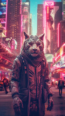 Fototapeta na wymiar Anthropomorphic Tiger Cyberpunk