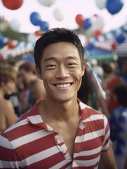 Smiling Man at Outdoor Patriotic Party Photorealistic Illustration [Generative AI]