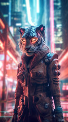 Obraz na płótnie Canvas Anthropomorphic Tiger Cyberpunk