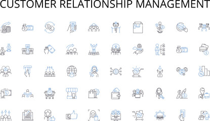 Customer relationship management line icons collection. Data-driven , Containerized , Segmentation , Virtualization , Isolation , Portability , Scalability vector and linear illustration. Agility