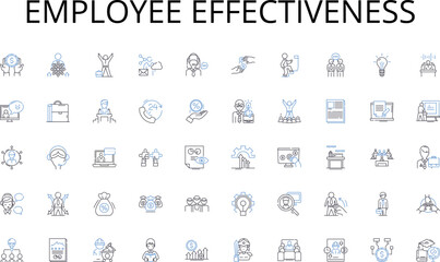 Employee effectiveness line icons collection. Strategy, Branding, Advertising, Digital, Analytics, Creativity, Content vector and linear illustration. Consultancy,Campaigns,Conversion outline signs