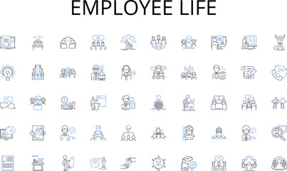 Employee life line icons collection. Career, Progression, Experience, Development, Advancement, Success, Growth vector and linear illustration. Learning,Challenges,Achievements outline signs set