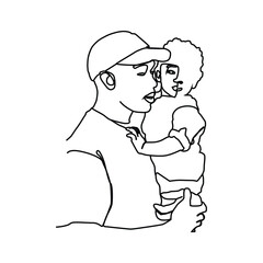Father and baby linear drawing design vector